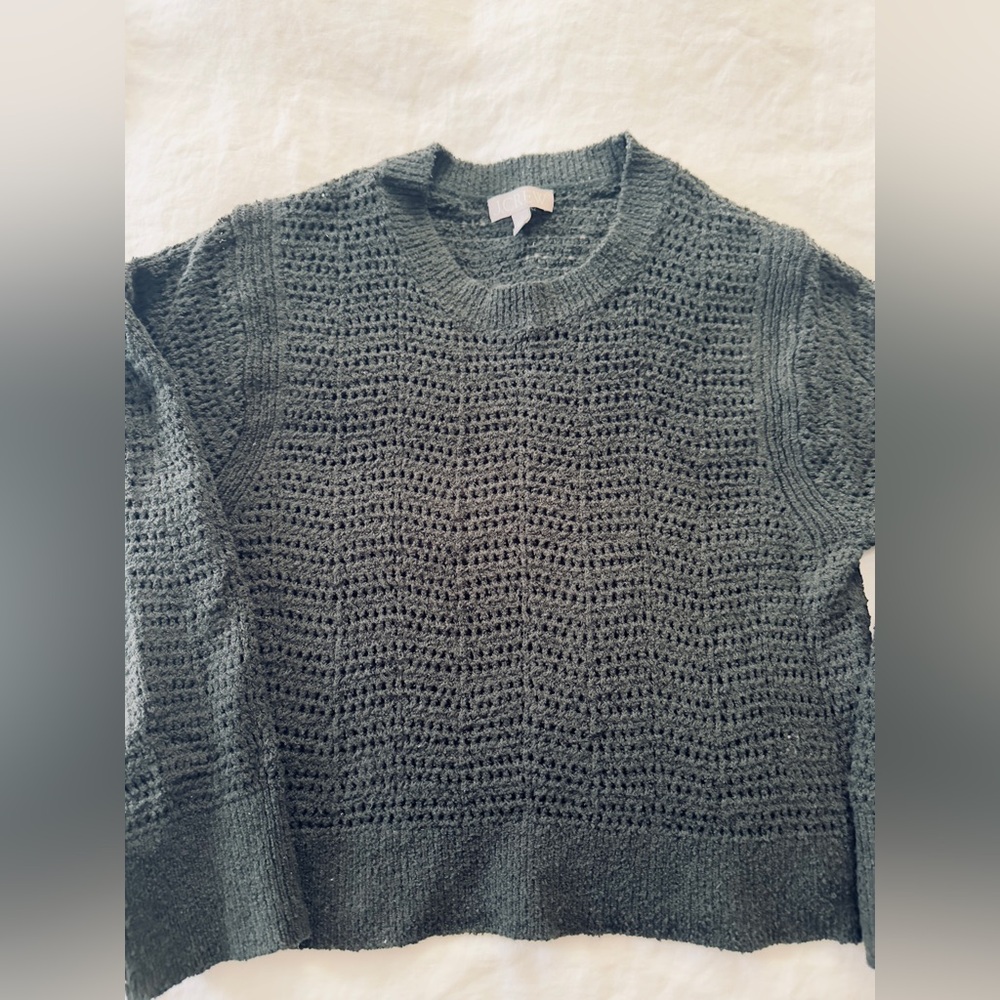 J. Crew Black Crewneck Open-Knit Pointelle Sweater Cottom Summer Woven Shell M